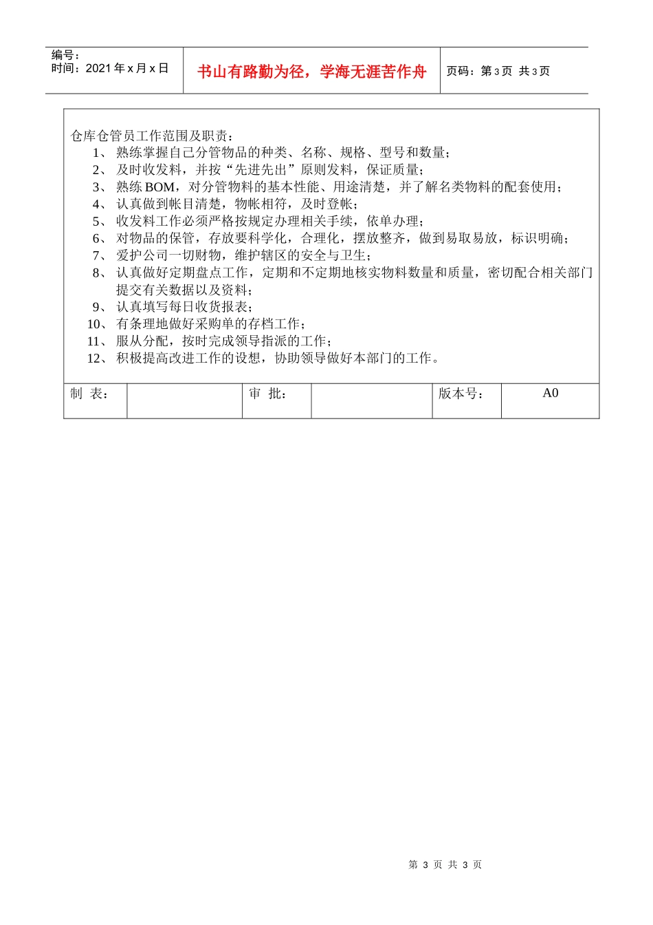岗位职责04仓库岗位职责及任职要求(DOC5)_第3页