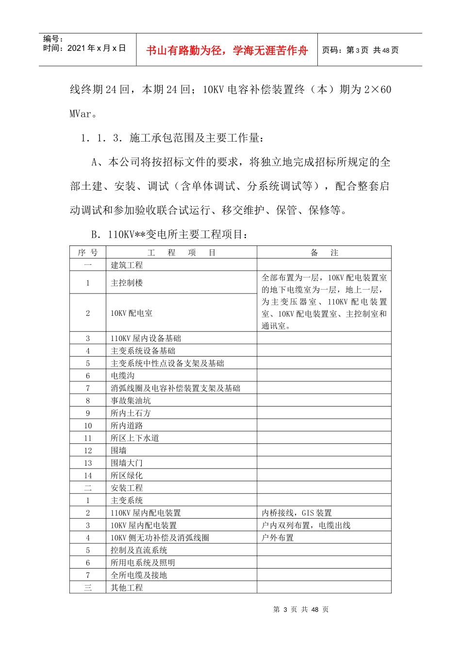 110KV变电所建筑安装工程施工进度计划_第3页