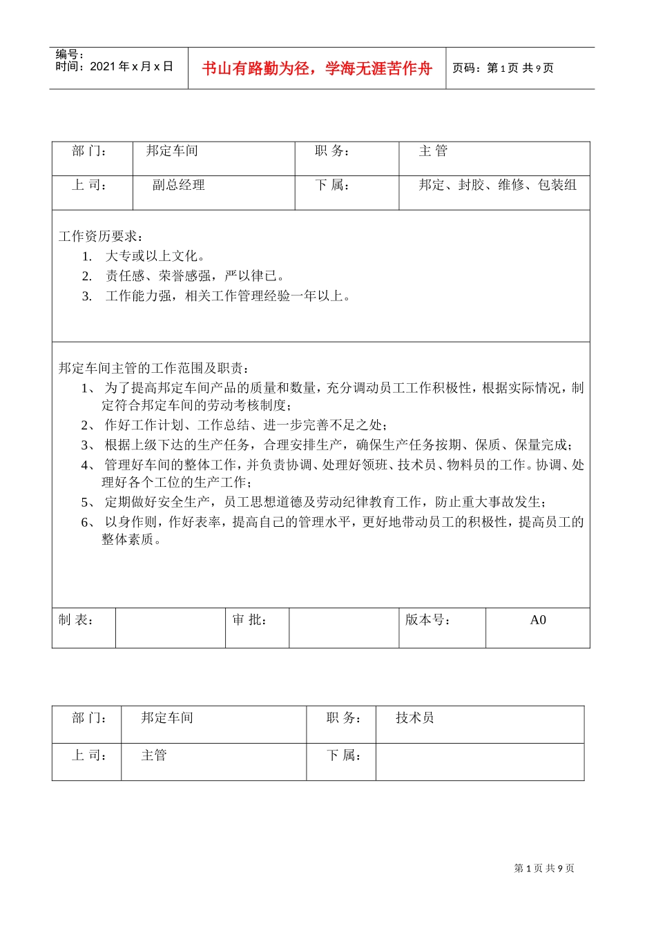 邦定车间岗位职责与任职要求_第1页