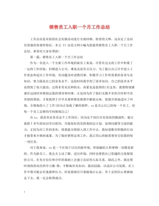 销售员工入职一个月工作总结