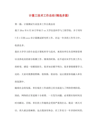 计量工技术工作总结精选多篇)