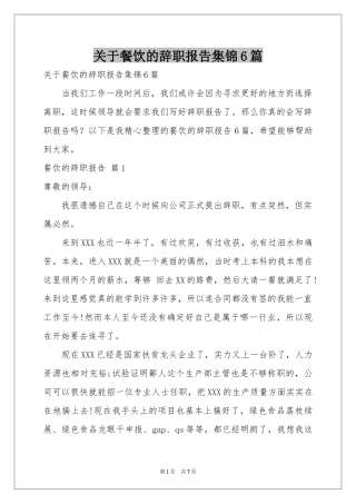 关于餐饮的辞职报告集锦6篇