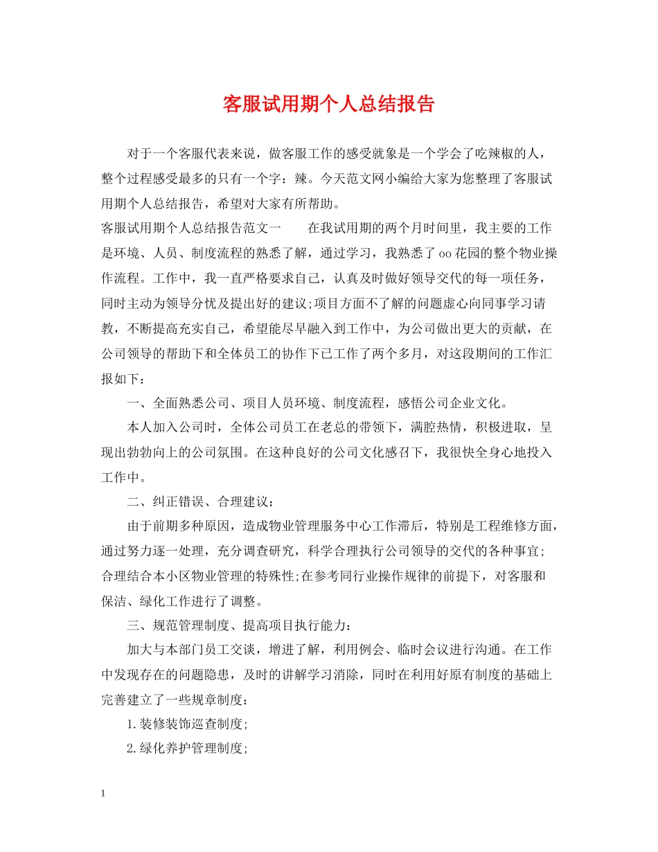 客服试用期个人总结报告_第1页