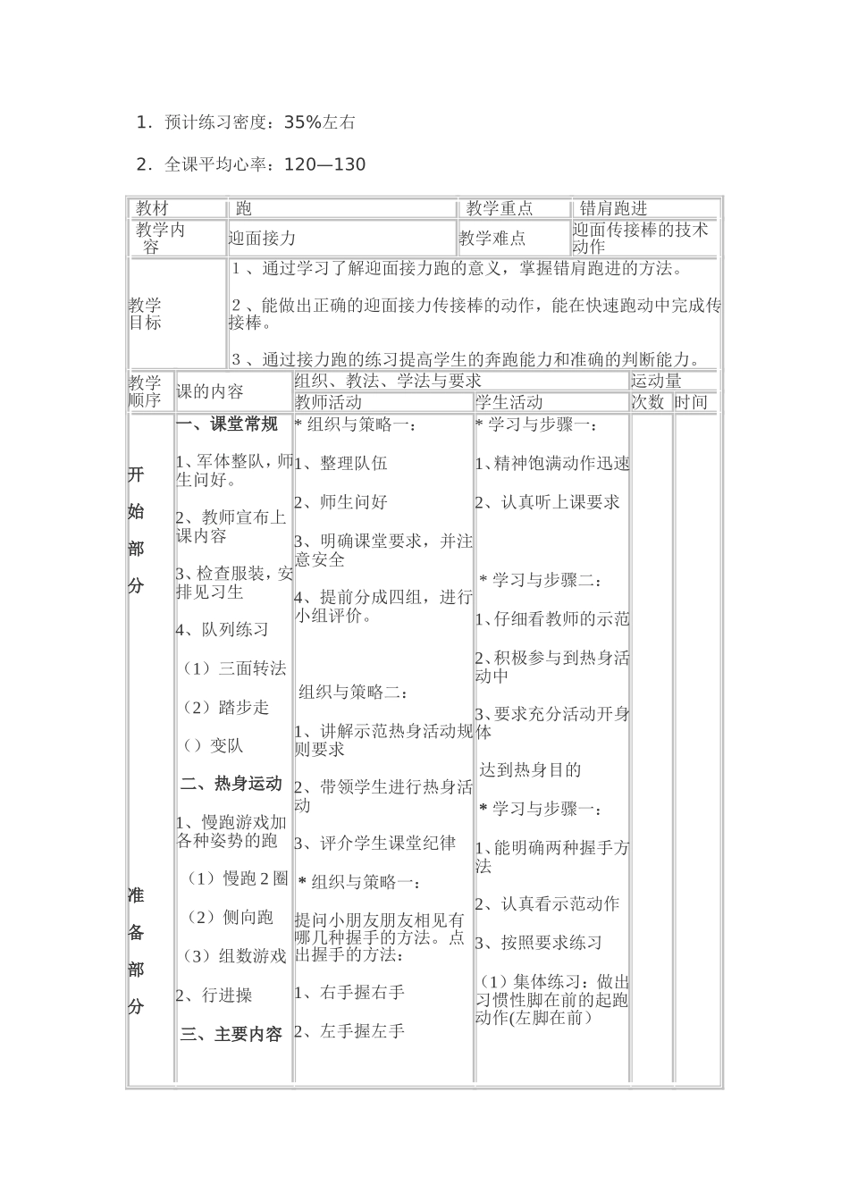 三年级体育迎面接力跑教学设计_第3页