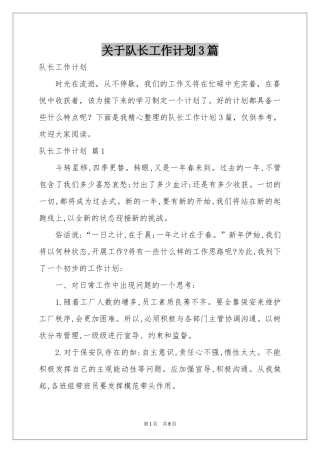 关于队长工作参考计划3篇