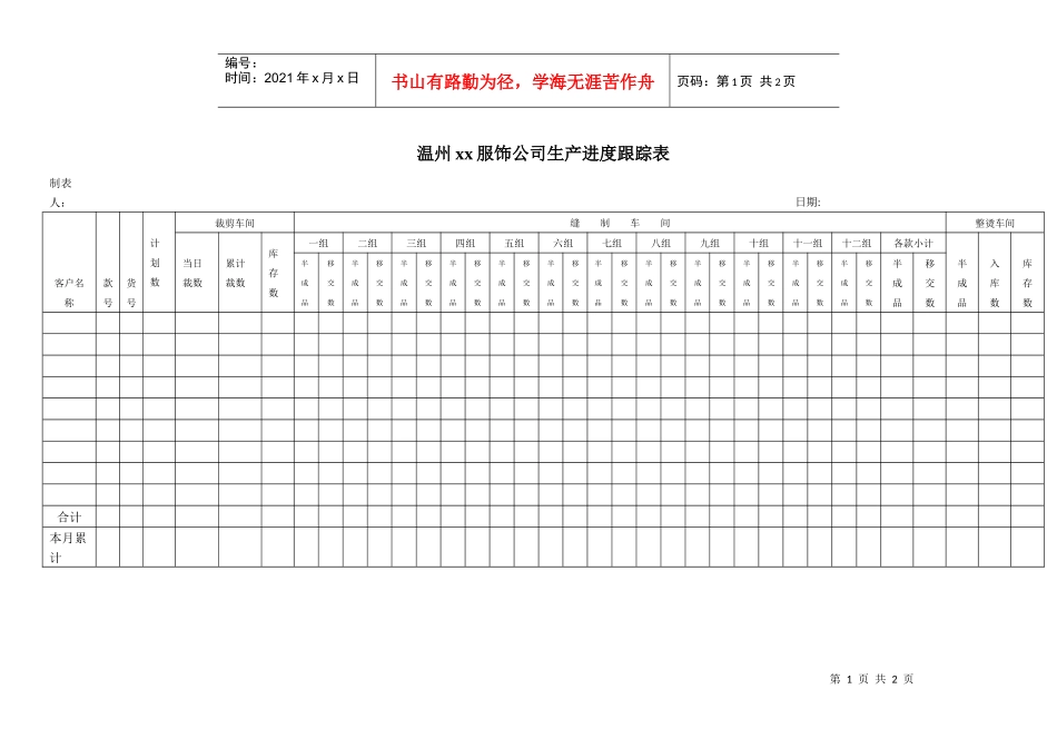 温州xx服饰公司生产进度跟踪表_第1页