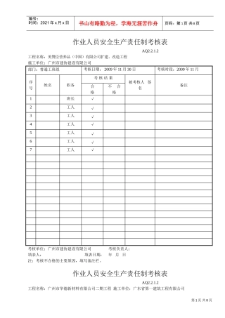 作业人员安全生产责任制考核表（普通工）(DOC9页)
