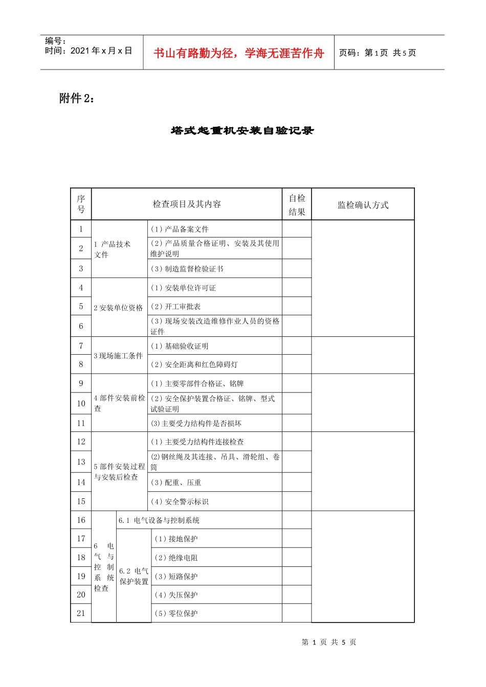 大连市特种设备监督检验所塔式起重机安装改造重大维修监督检验项_第1页