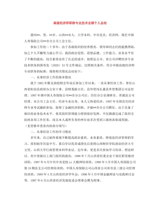 高级经济师职称专业技术业绩个人总结