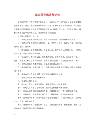 幼儿园中班常规计划 