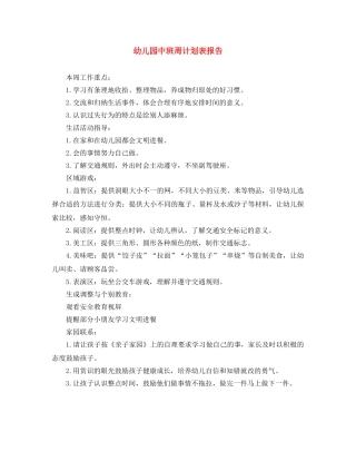 幼儿园中班周计划表报告 