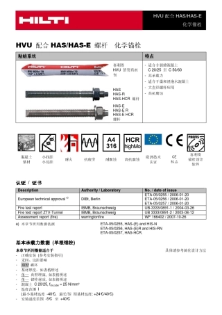 喜利得化学锚栓官方性能HVY 