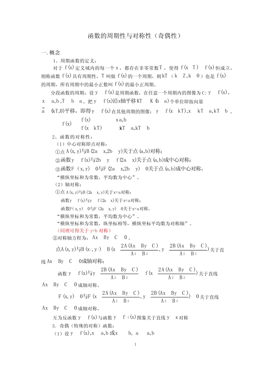 函数的对称性与周期性奇偶性导数关系 _第1页