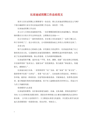 比亚迪试用期工作总结范文