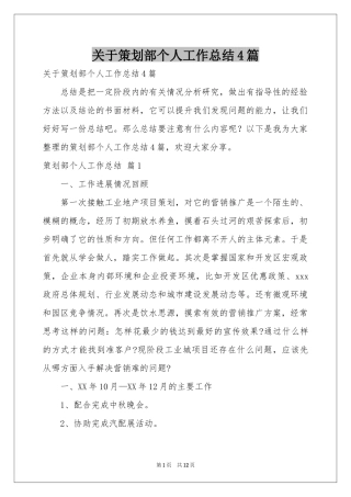 关于策划部个人工作参考总结4篇