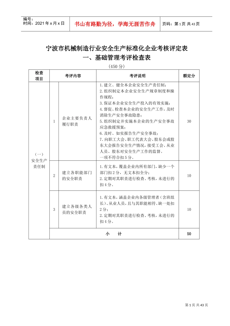 机械制造行业安全生产标准化企业考核表_第1页