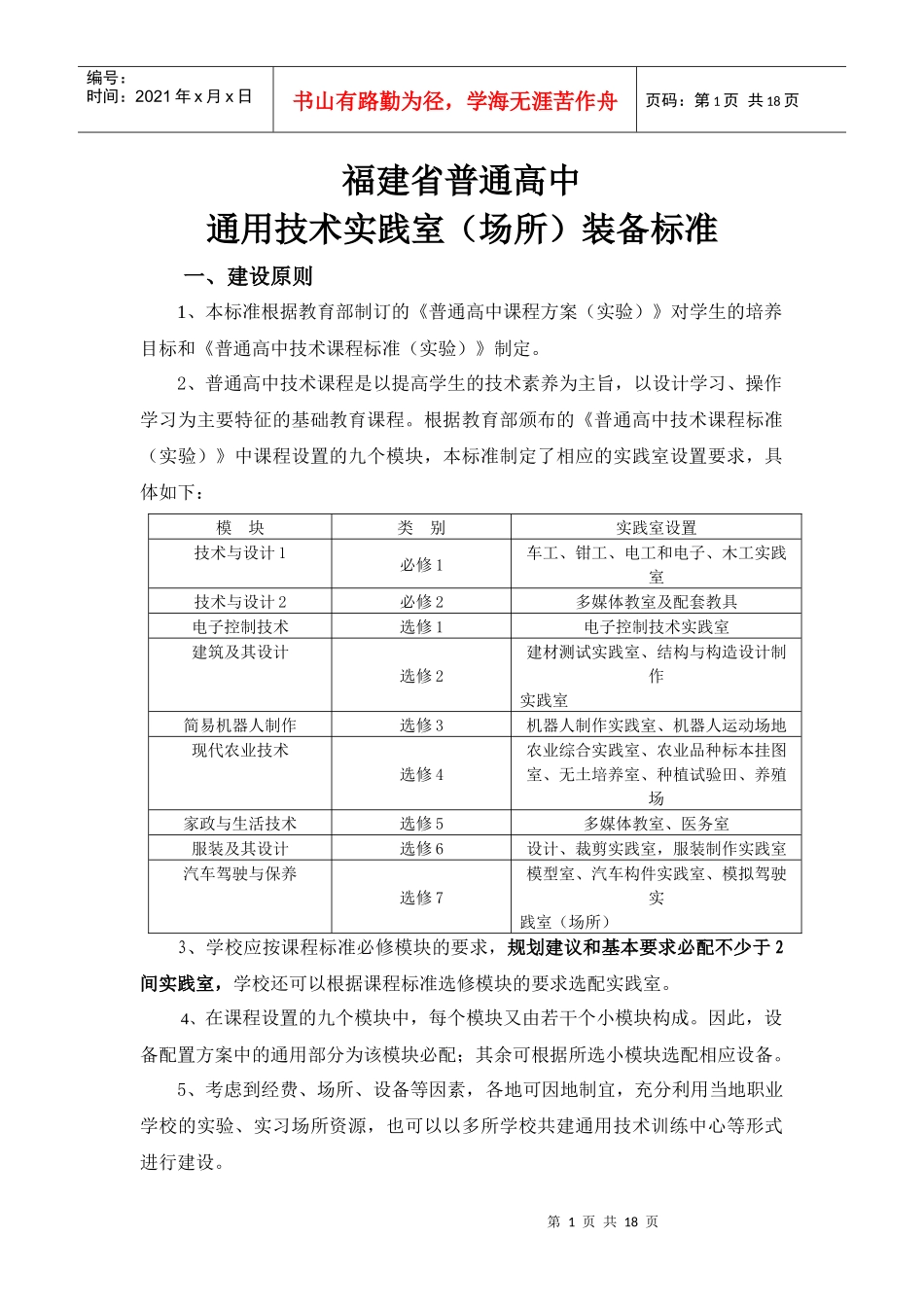 福建省普通高中通用技术实践室（场所）装备标准doc-福建_第1页