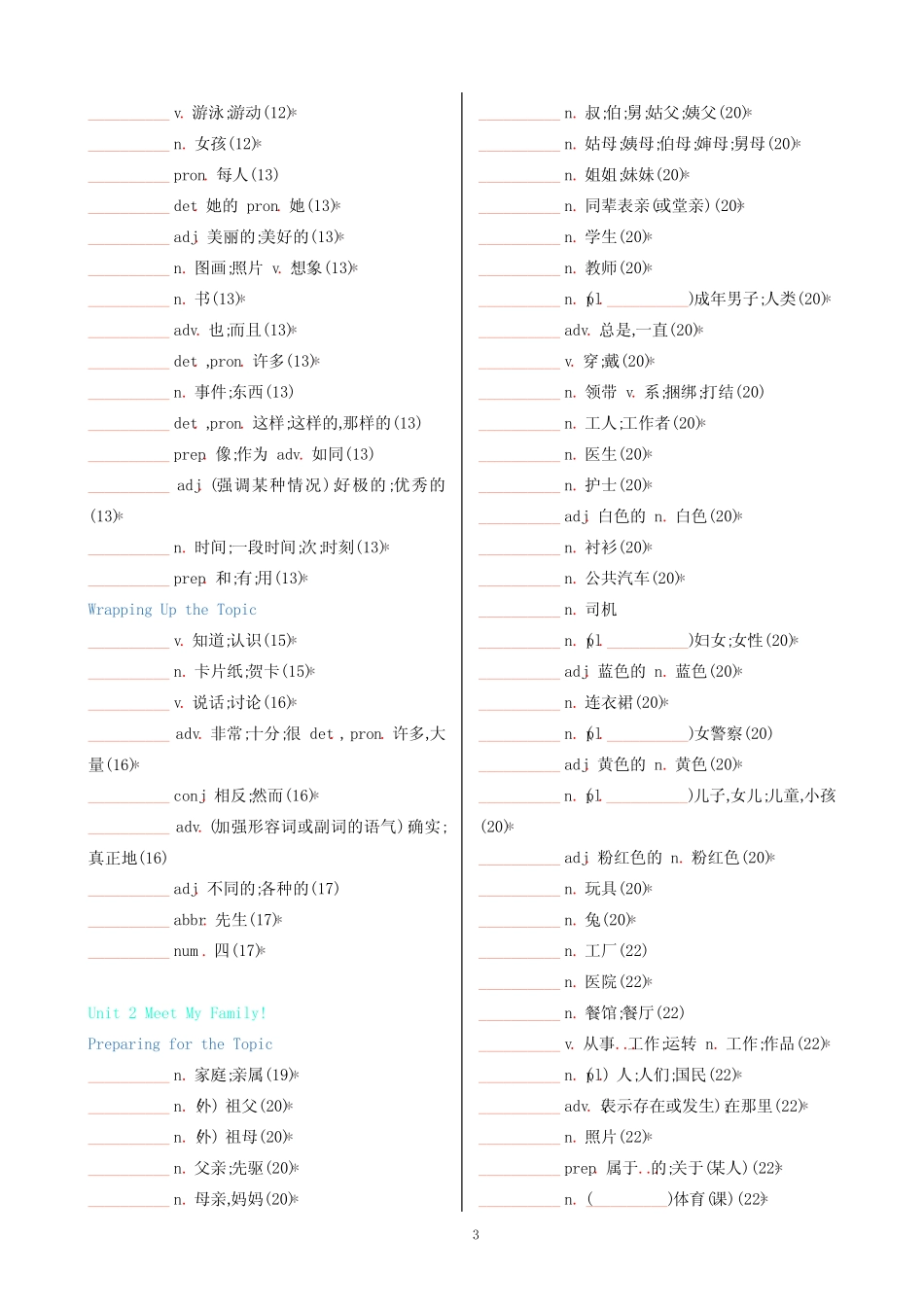 2024新科普版英语七年级上单词默写单 _第3页