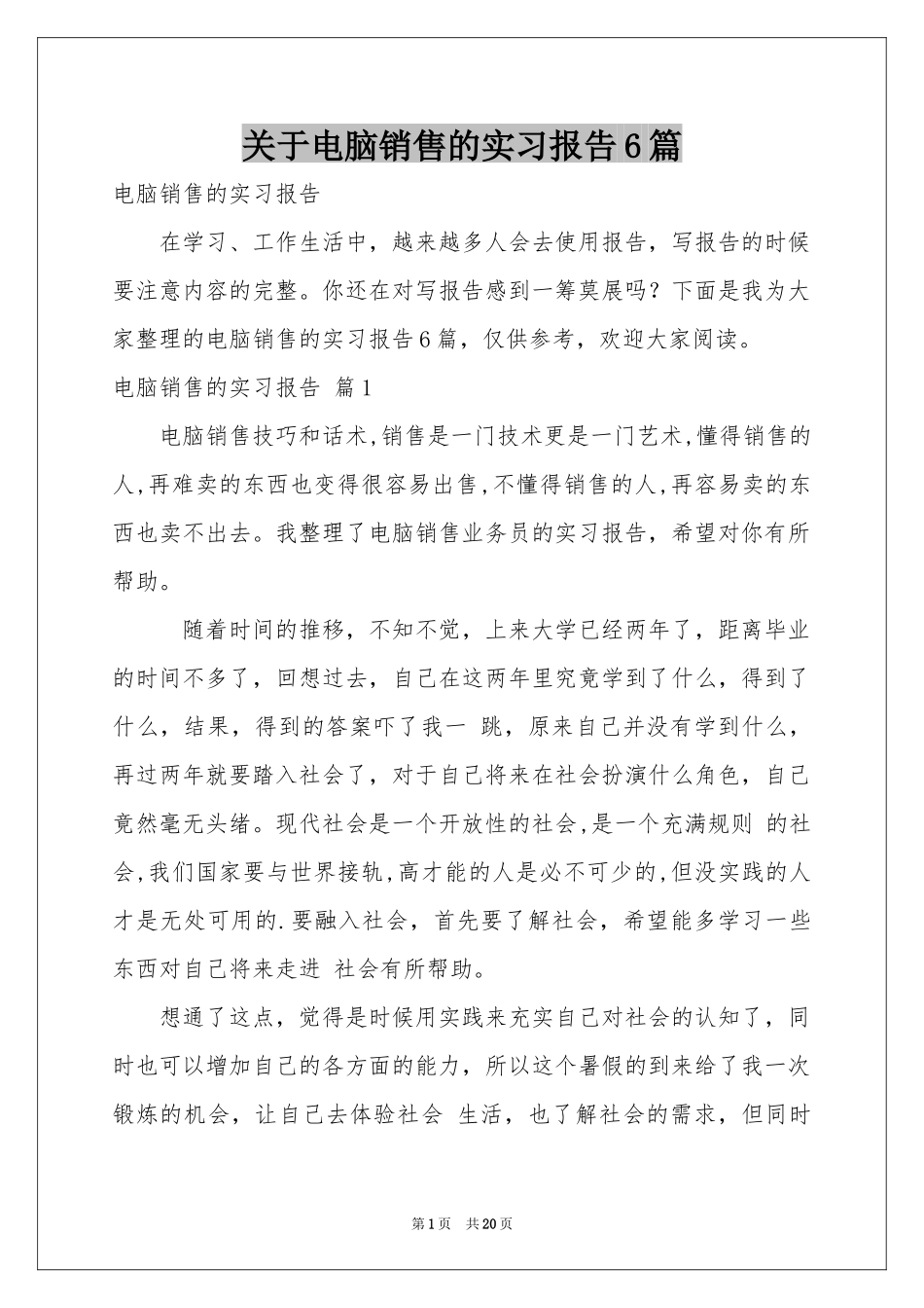 关于电脑销售的实习报告6篇_第1页