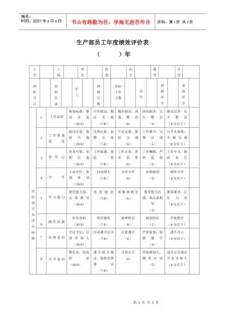 生产制造型企业生产部员工绩效评价表