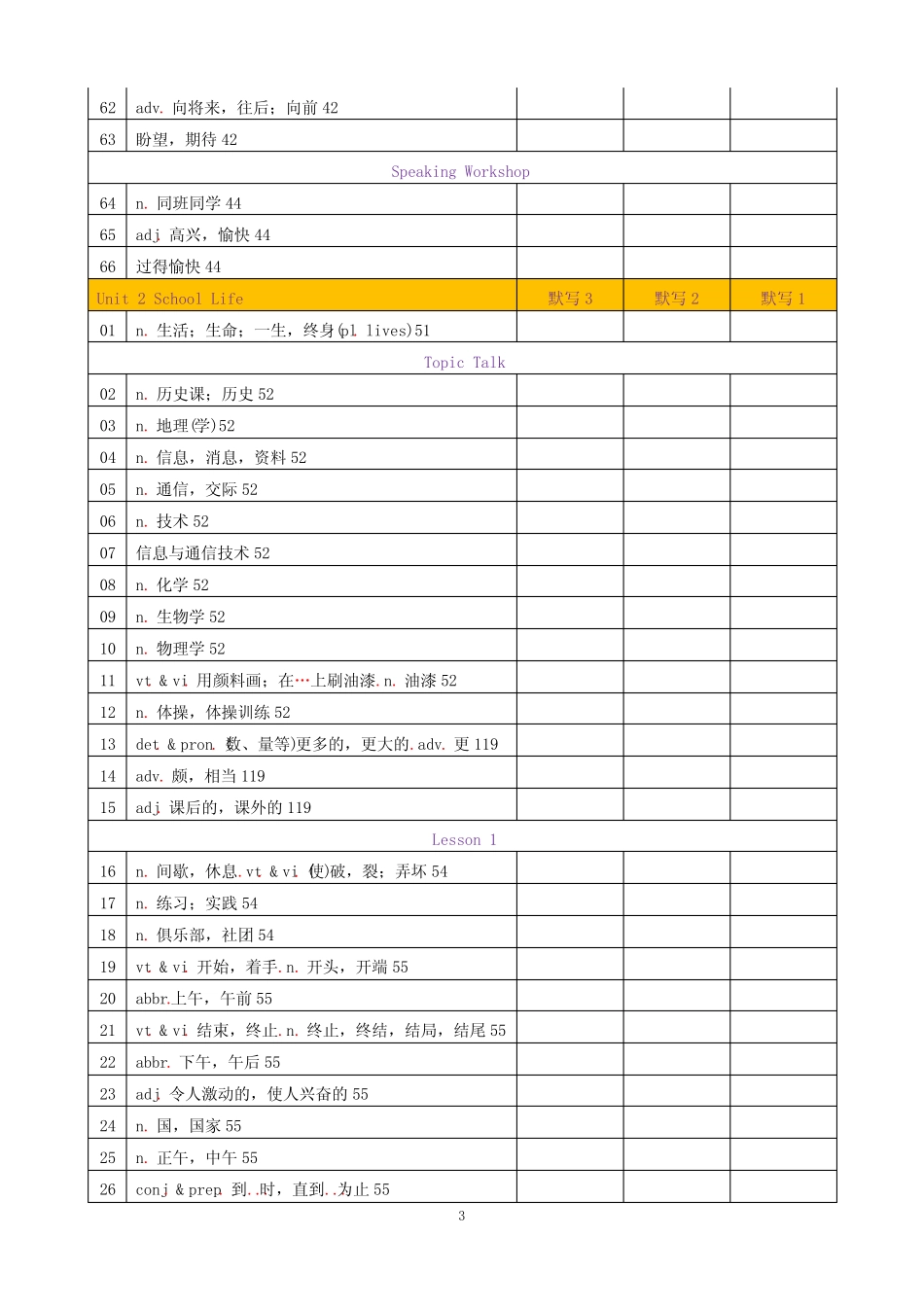 2024新北师大版英语七年级上单词默写表 _第3页
