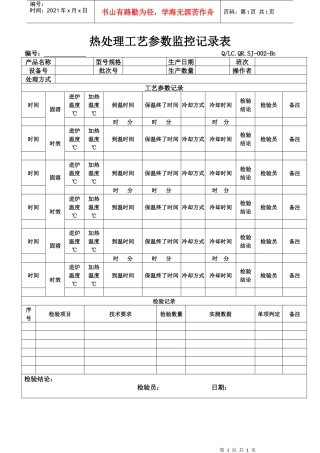 热处理工艺参数监控记录表-B5