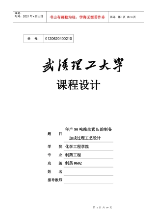 年产90吨维生素B6的制备加成过程工艺设计