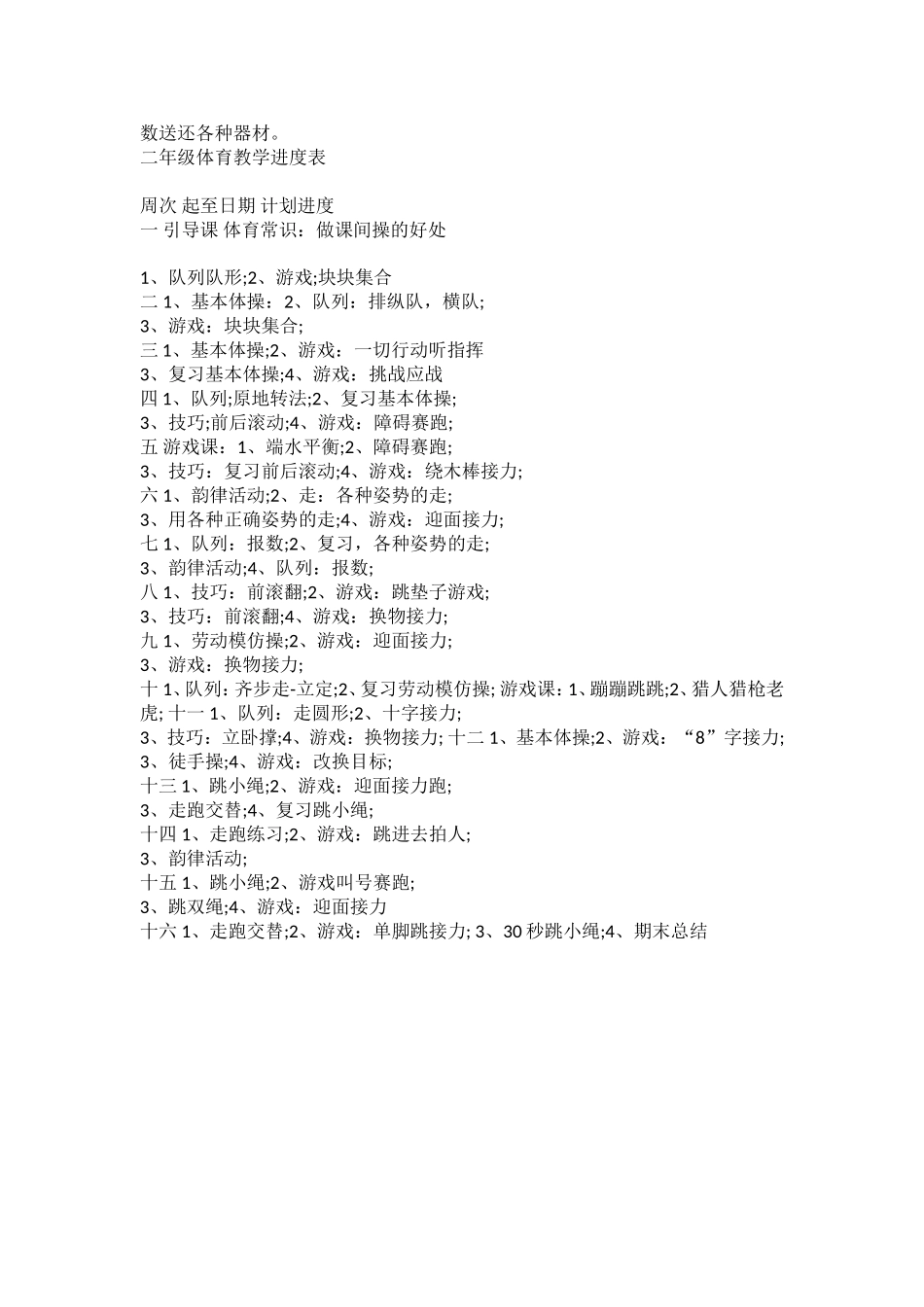 小学二年级体育上册学科教学计划_第2页