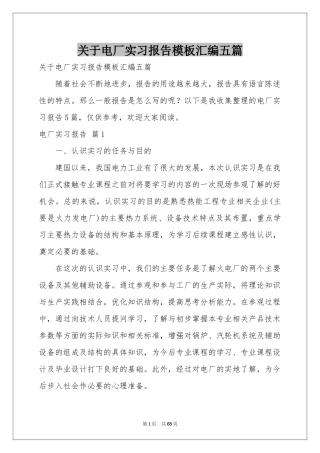 关于电厂实习报告模板汇编五篇