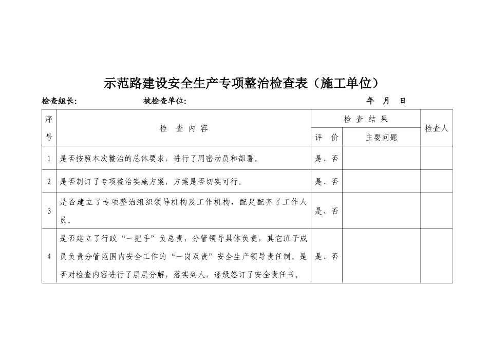 忻阜高速公路建设安全生产专项整治检查表_第1页