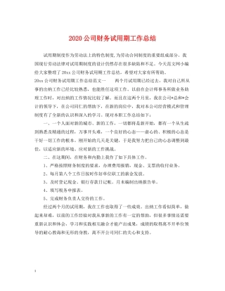 公司财务试用期工作总结