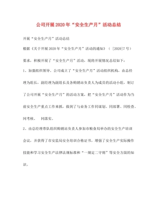 公司开展年安全生产月活动总结