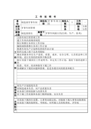 牙掌车间工作说明书