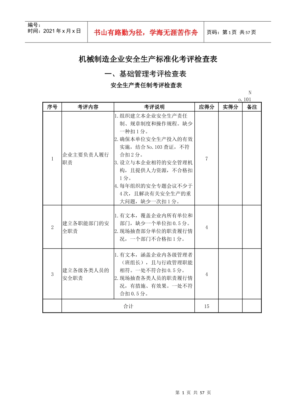 3-机械制造企业安全生产标准化考评检查表_第1页