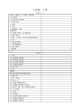 鲁教版英语七年级上册单词 默写表 