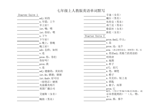 七年级上人教版英语单词默写 