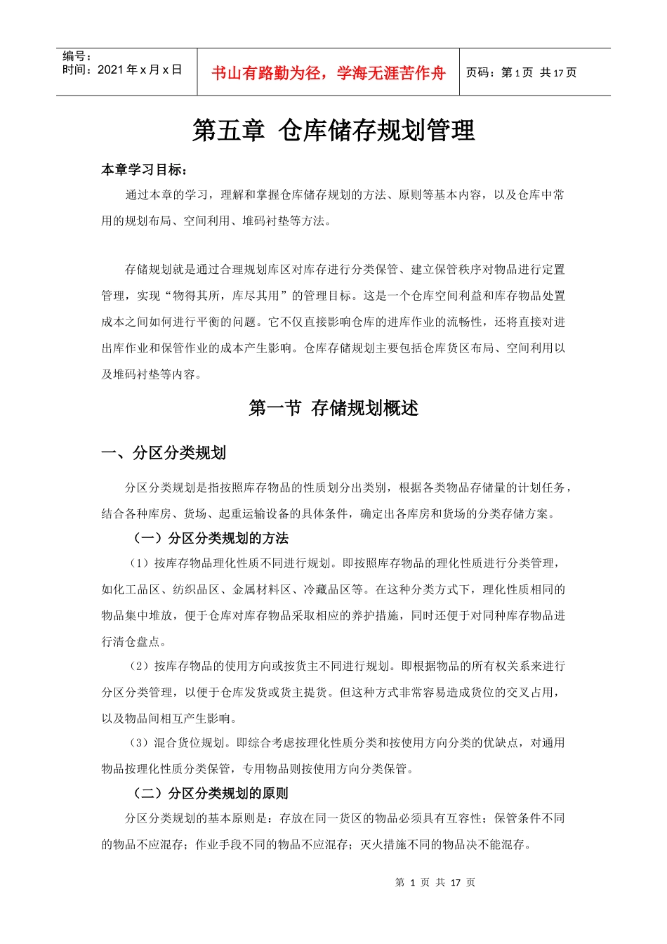 第五章仓库储存规划管理_第1页