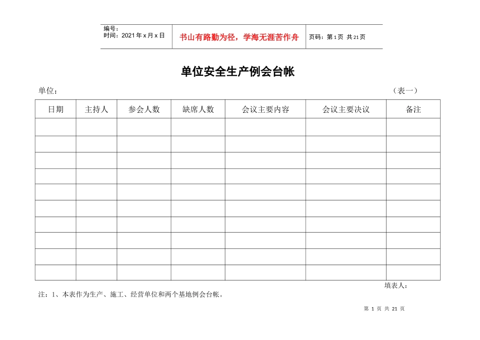 安全生产例会台帐_第1页