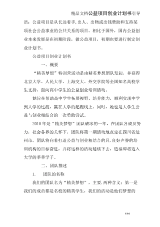 公益项目创业计划书