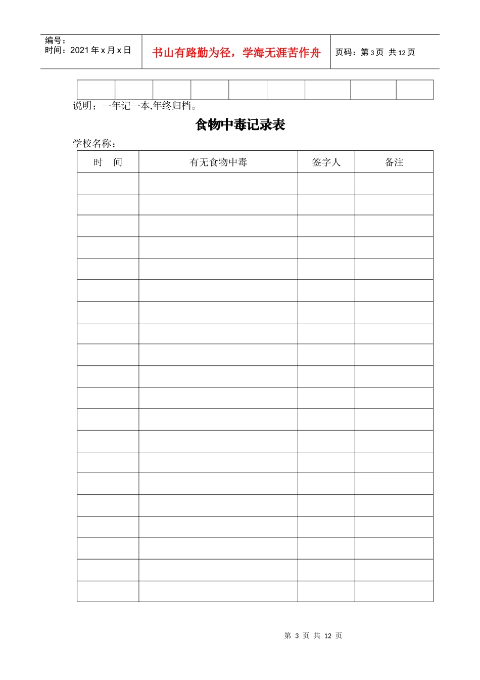 食品安全各种记录本——赵家小学 陈伟伟_第3页