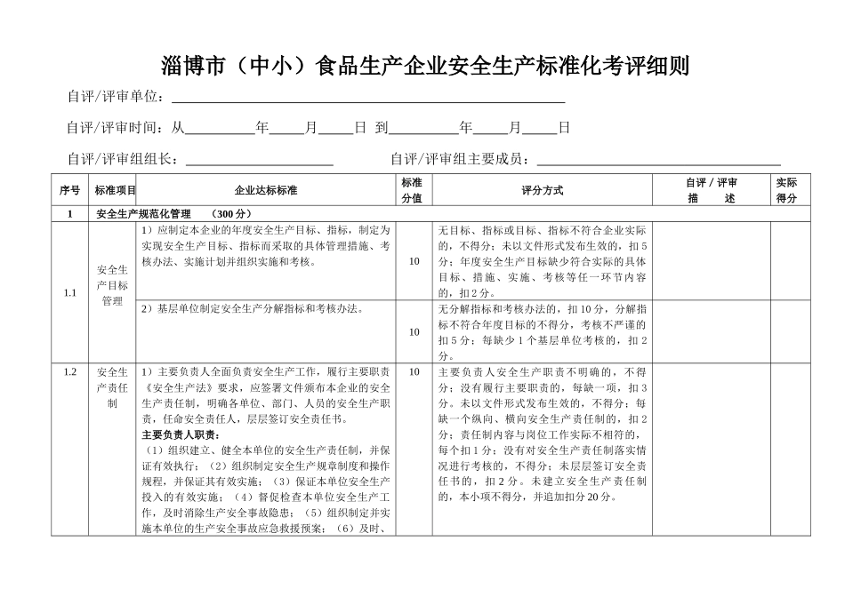 淄博市(中小)食品生产安全标准化评审细则-XXXX0316_第1页