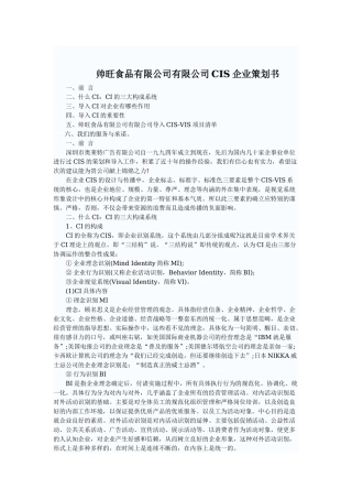 帅旺食品有限公司有限公司CIS企业策划书