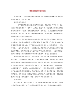 销售经理的年终总结范文