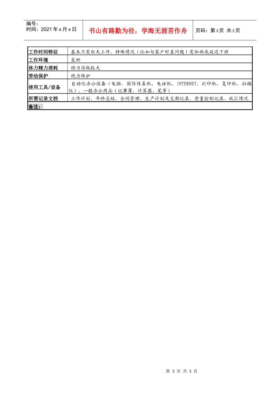 某服装生产企业综合办外贸经理职位说明书_第3页