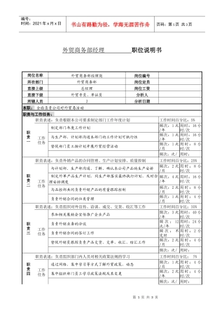 某服装生产企业综合办外贸经理职位说明书