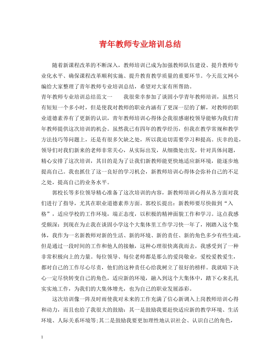 青年教师专业培训总结_第1页