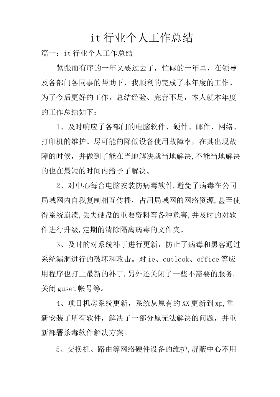 it行业个人工作总结_第1页