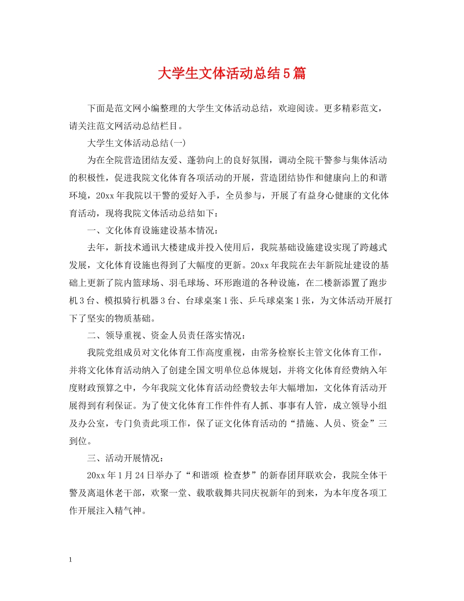 大学生文体活动总结5篇_第1页