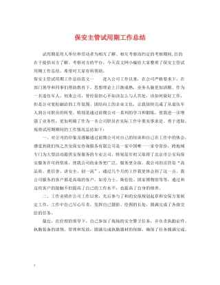 保安主管试用期工作总结