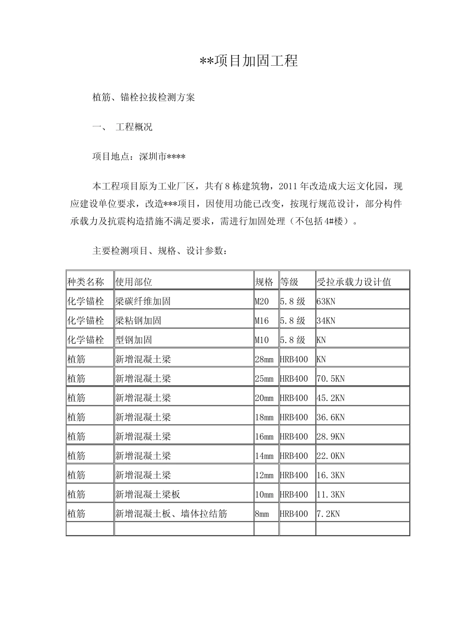 加固工程植筋锚栓拉拔检测方案 _第1页